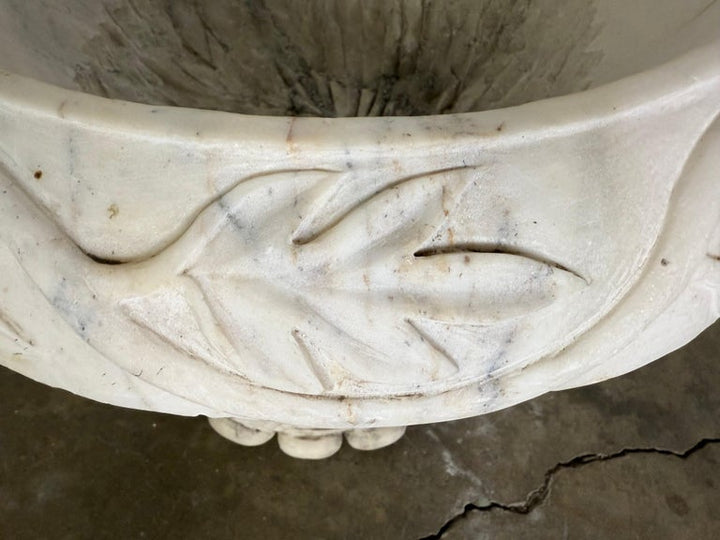 Pair of 19th Century Hand-Carved Carrara Marble Planters