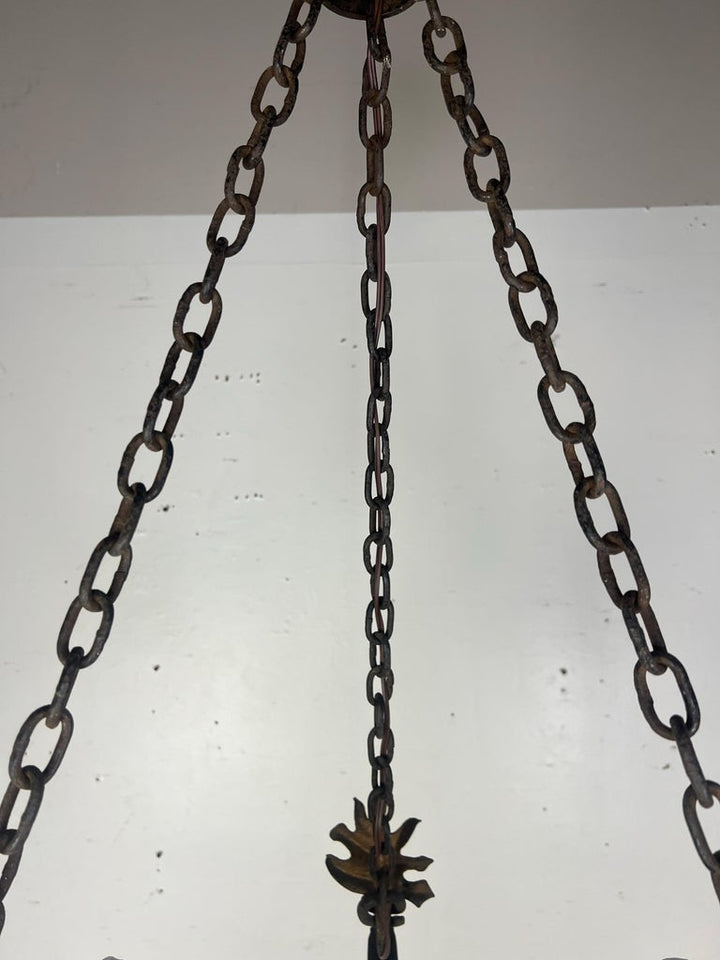 Six Light Spanish Wrought Iron Chandelier