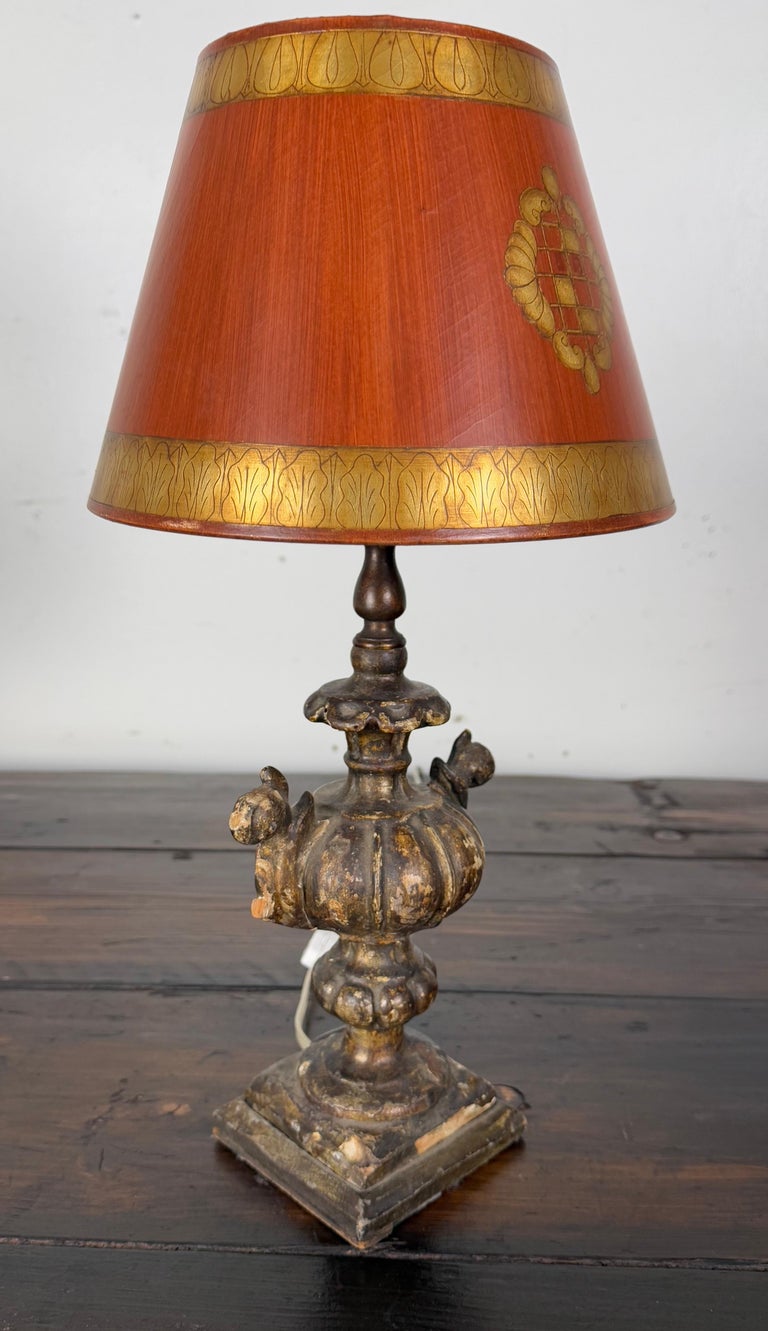 Italian Giltwood Urn Lamp w/ Parchment Shade