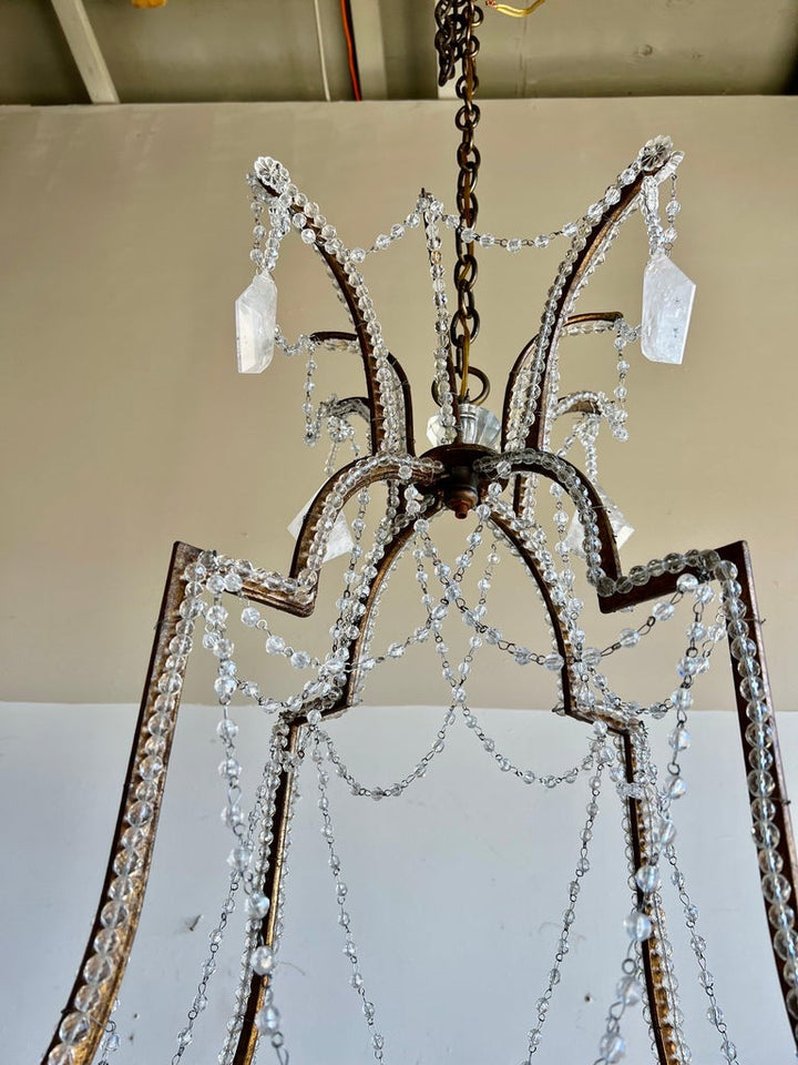 Monumental Wrought Iron & Rock Crystal Chandelier