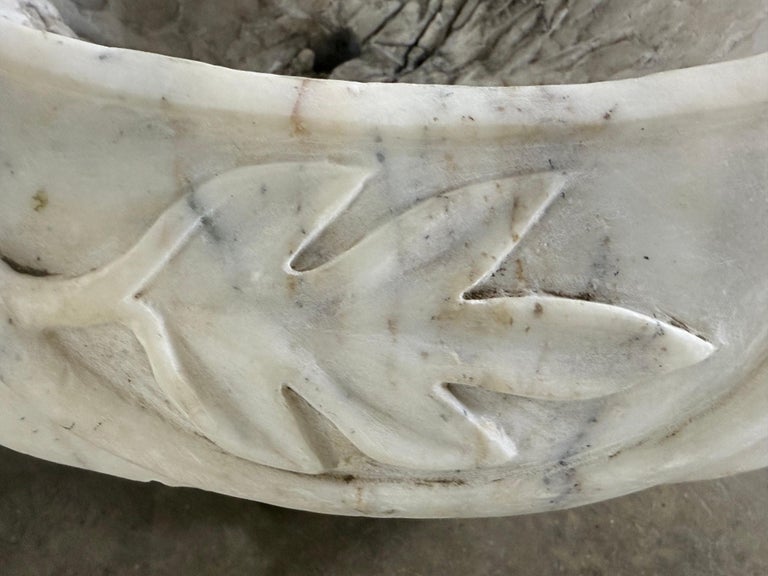 Pair of 19th Century Hand-Carved Carrara Marble Planters
