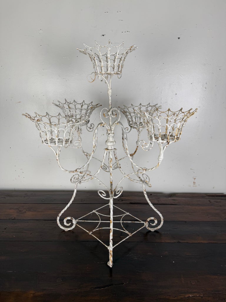 French White Painted (5) Pot Metal Planter C 1930