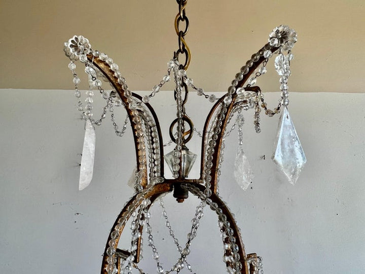 Monumental Wrought Iron & Rock Crystal Chandelier