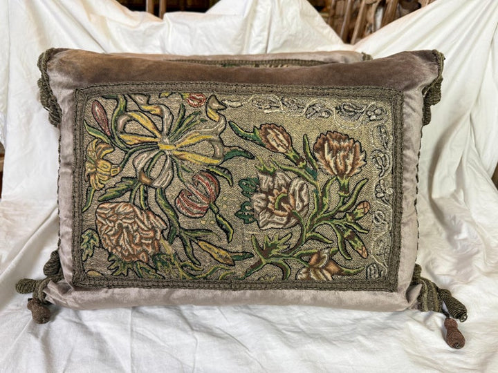 Antique Metallic Embroidered Textile Pillows