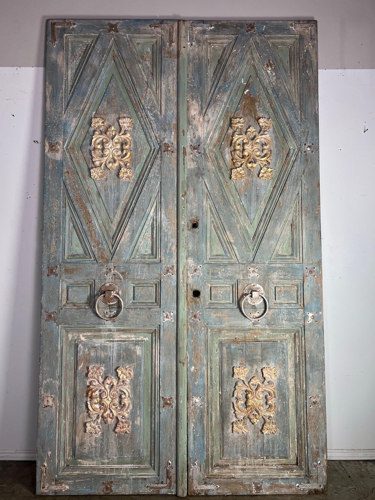Pair of Italian Painted & Parcel Gilt Doors C. 1900