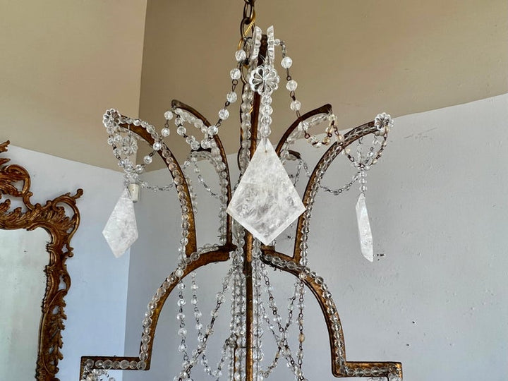 Monumental Wrought Iron & Rock Crystal Chandelier
