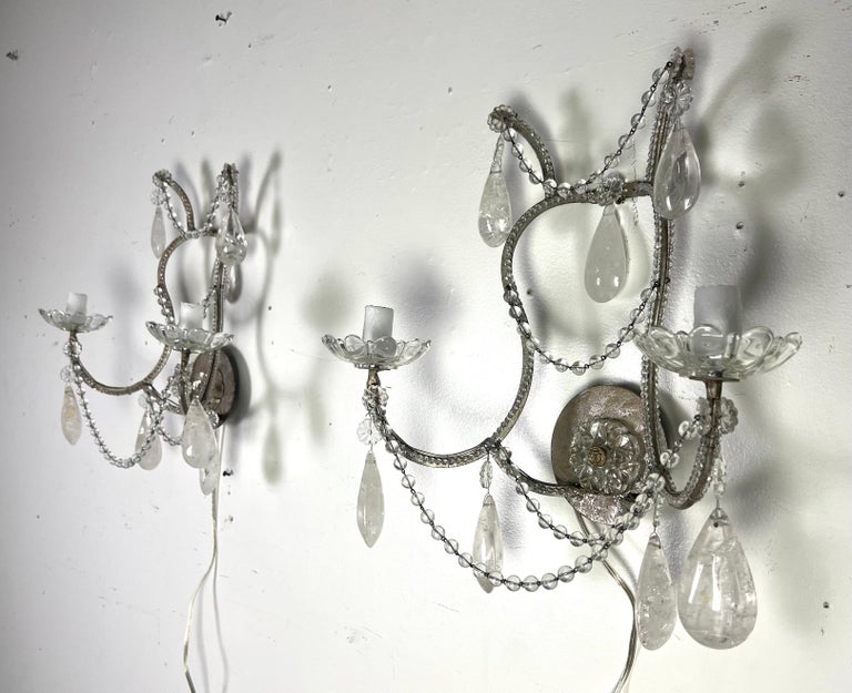 Pair of 2-Light Rock Crystal Beaded Sconces