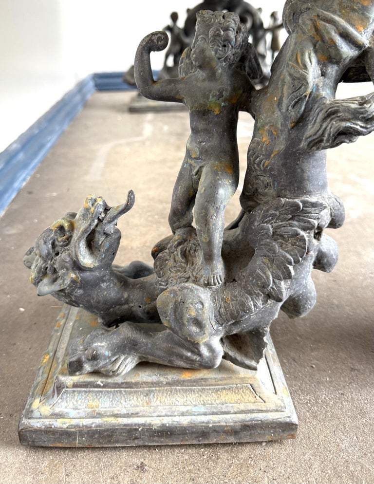 French Bronze Figural Coffee Table with Travertine Top