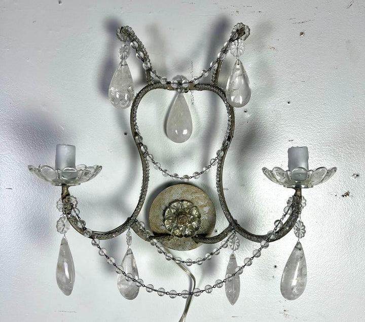 Pair of 2-Light Rock Crystal Beaded Sconces