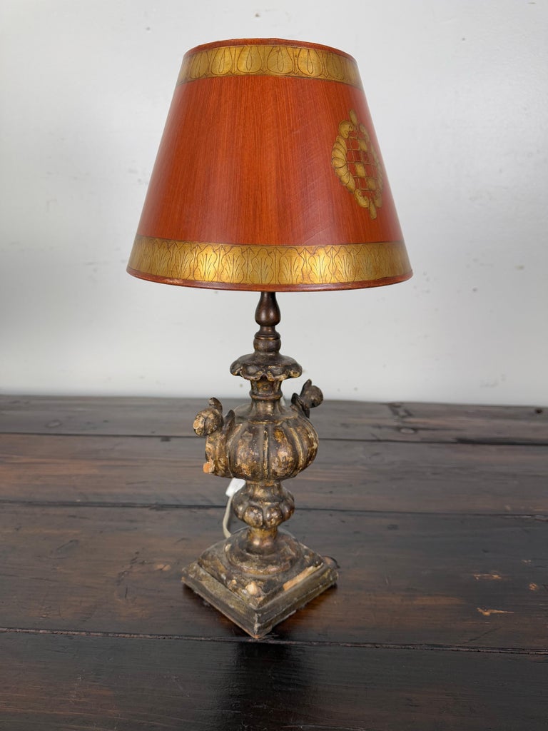 Italian Giltwood Urn Lamp w/ Parchment Shade