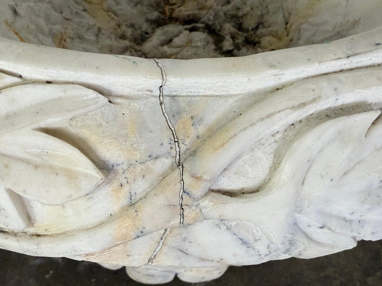 Pair of 19th Century Hand-Carved Carrara Marble Planters