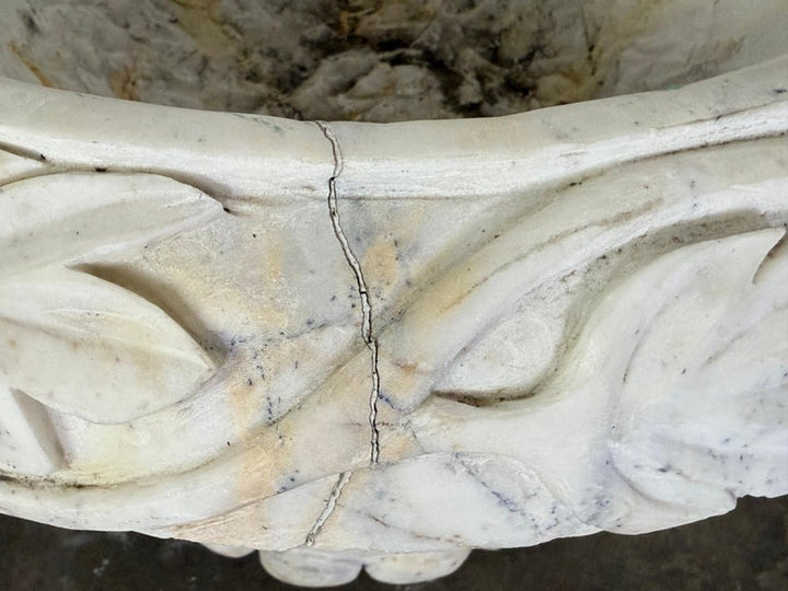 Pair of 19th Century Hand-Carved Carrara Marble Planters