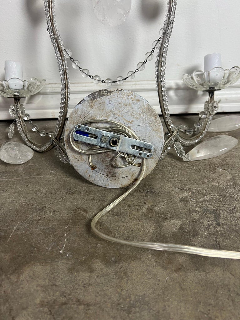Pair of 2-Light Rock Crystal Beaded Sconces