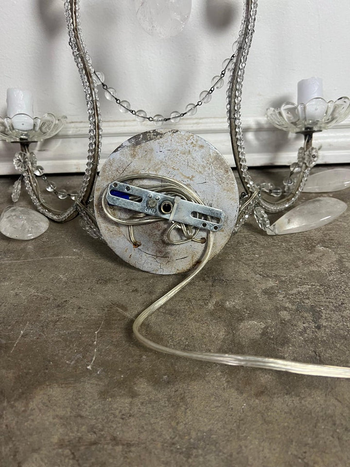 Pair of 2-Light Rock Crystal Beaded Sconces