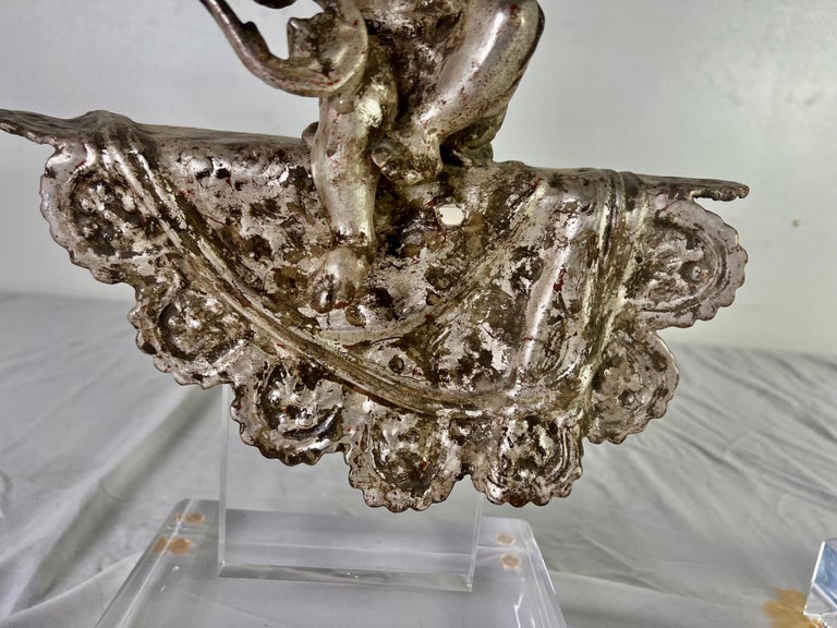 Pair of French Silvered Gilt Metal Cherubs on Lucite Bases