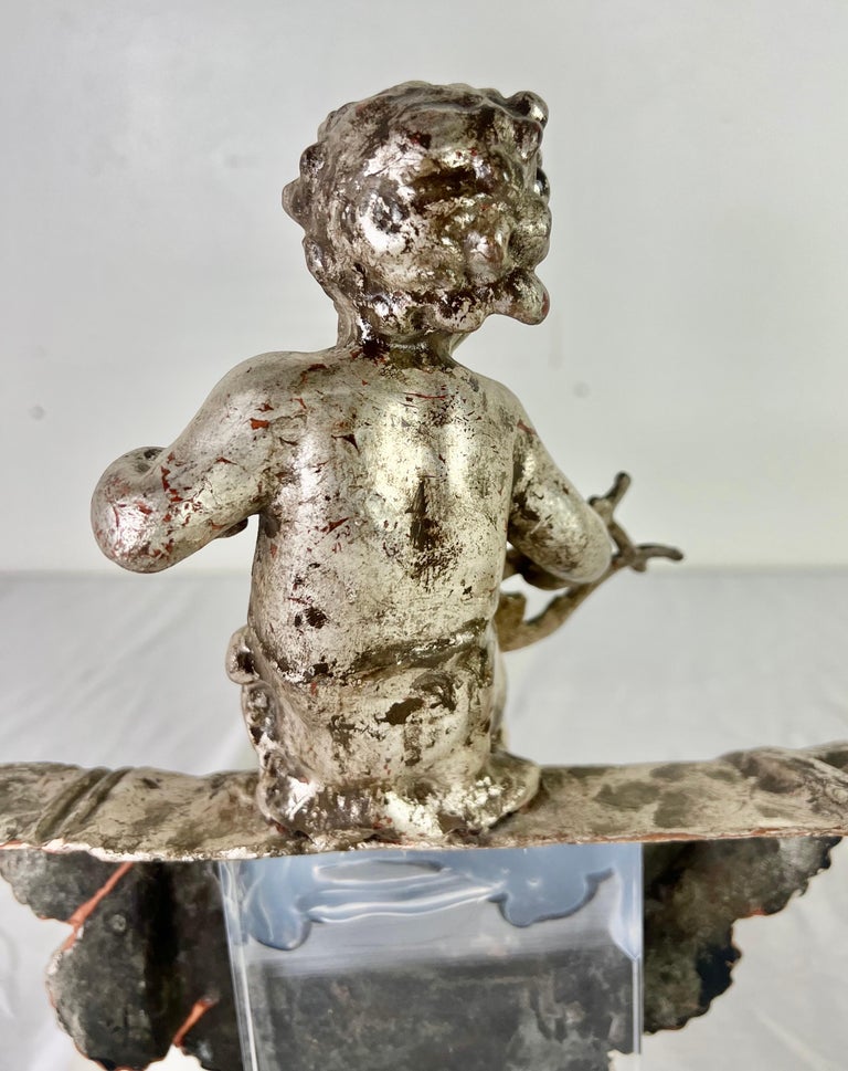 Pair of French Silvered Gilt Metal Cherubs on Lucite Bases