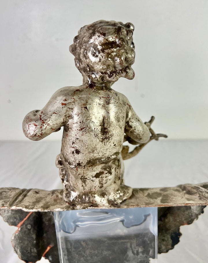 Pair of French Silvered Gilt Metal Cherubs on Lucite Bases