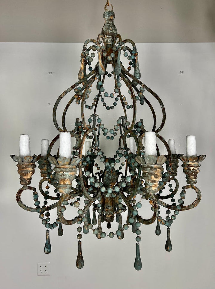 Amalfi Wood and Iron Chandelier with Wood Drops By Miamar Home