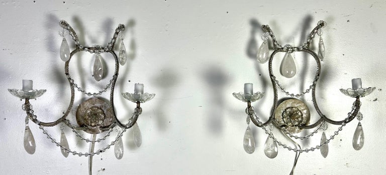 Pair of 2-Light Rock Crystal Beaded Sconces