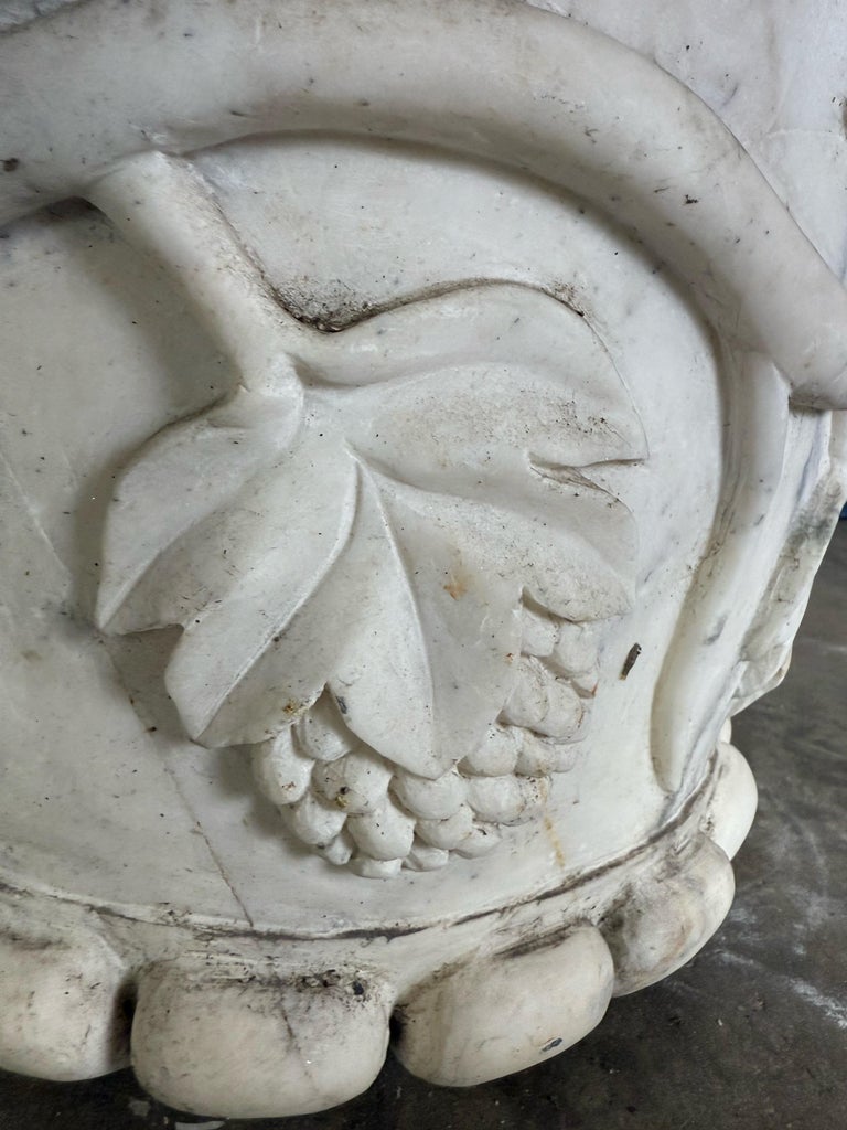 Pair of 19th Century Hand-Carved Carrara Marble Planters