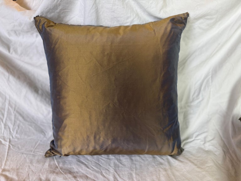 Pair of Custom Printed Metallic Linen Pillows w/ Birds