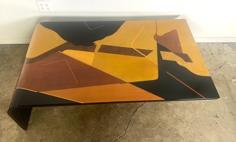 Mid-Century Geometric Lacquered Waterfall Shaped Table