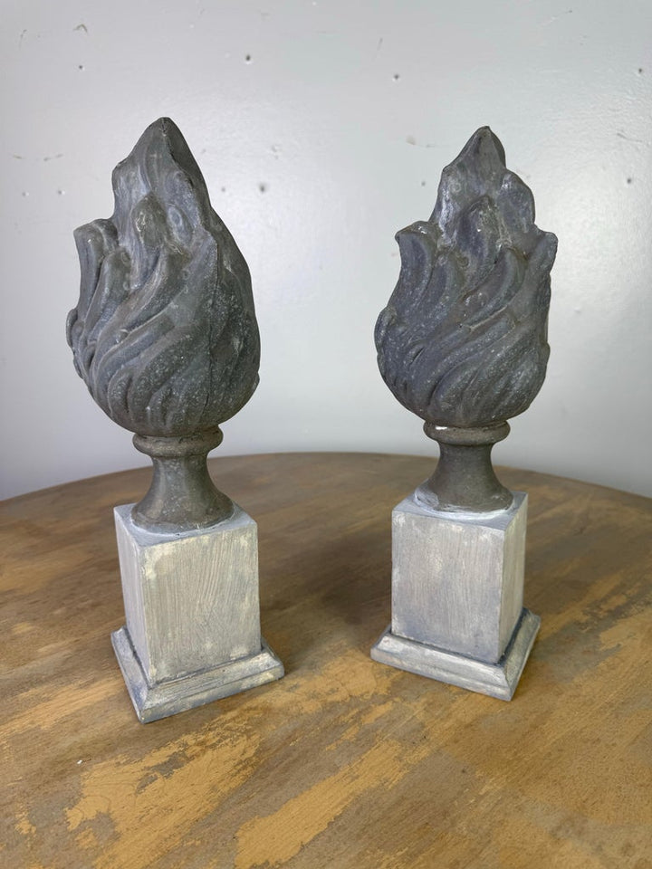 Pair of 19th C. Zinc Flames on Wood Bases