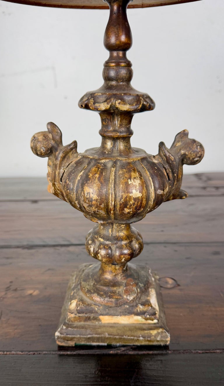 Italian Giltwood Urn Lamp w/ Parchment Shade