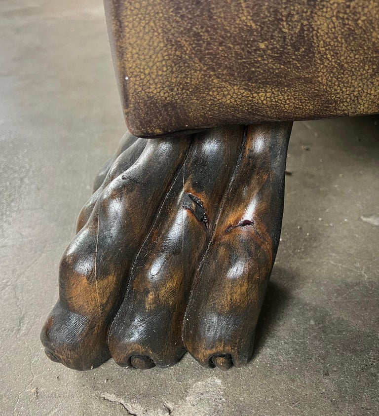 Mid-20th C. Leather Upholstered Sofa w/ Lion Paw Feet
