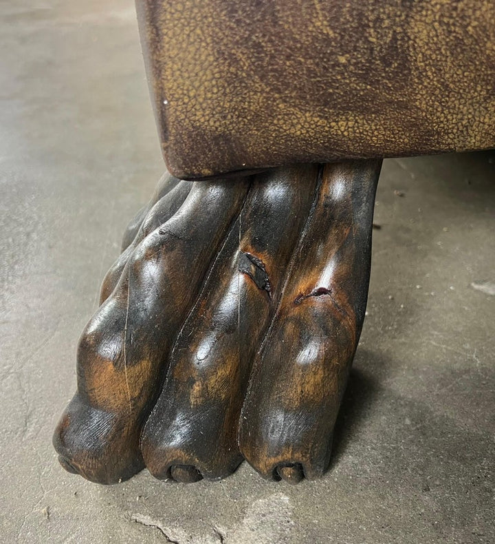 Mid-20th C. Leather Upholstered Sofa w/ Lion Paw Feet