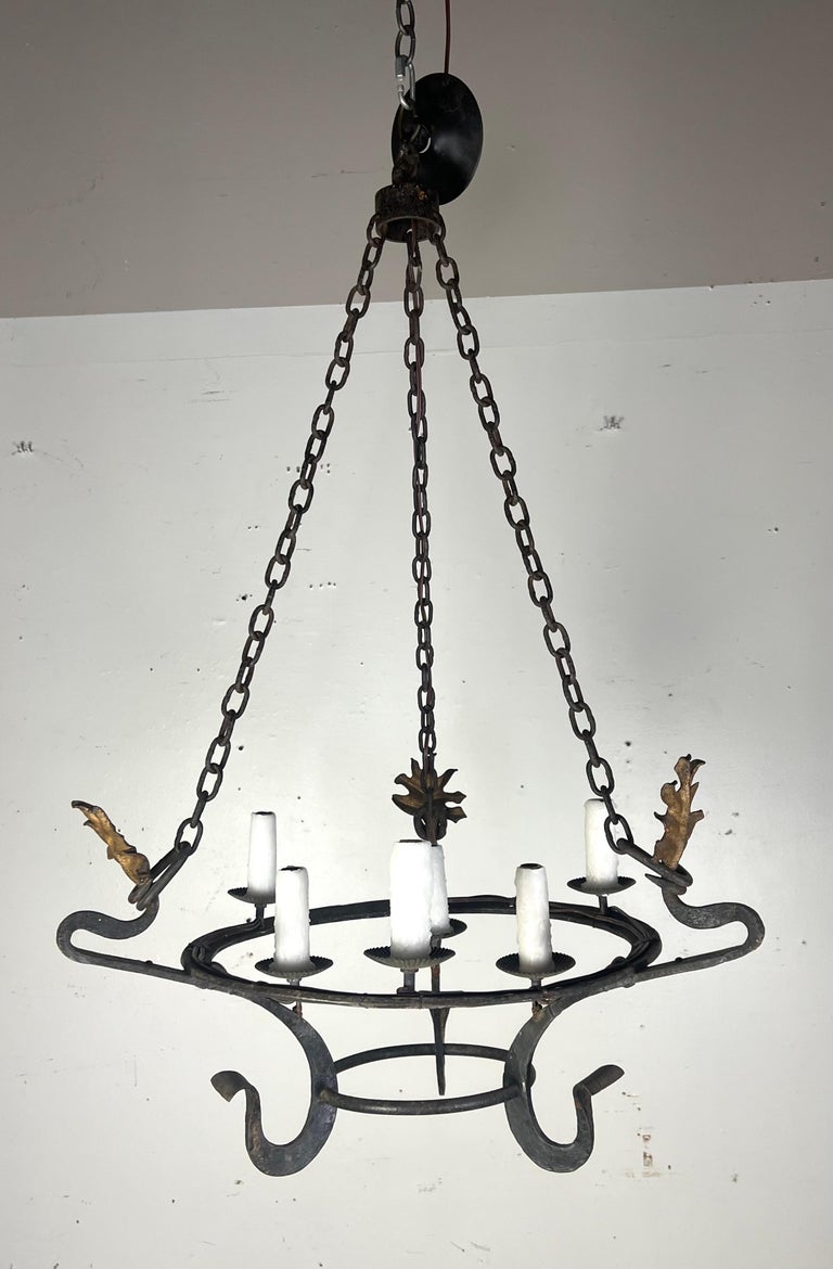 Six Light Spanish Wrought Iron Chandelier