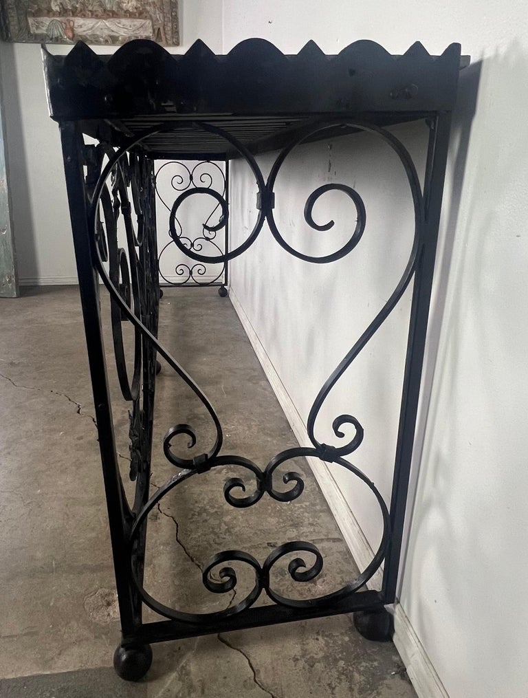 Spanish Wrought Iron Console w/ Sectioned Slated Top C. 1920
