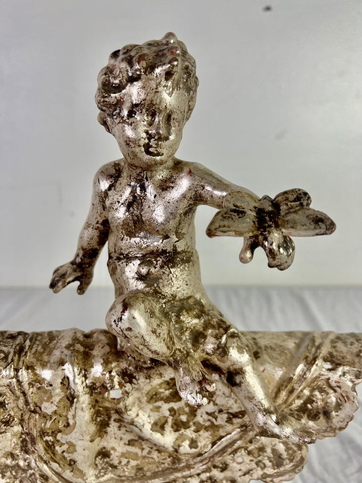Pair of French Silvered Gilt Metal Cherubs on Lucite Bases