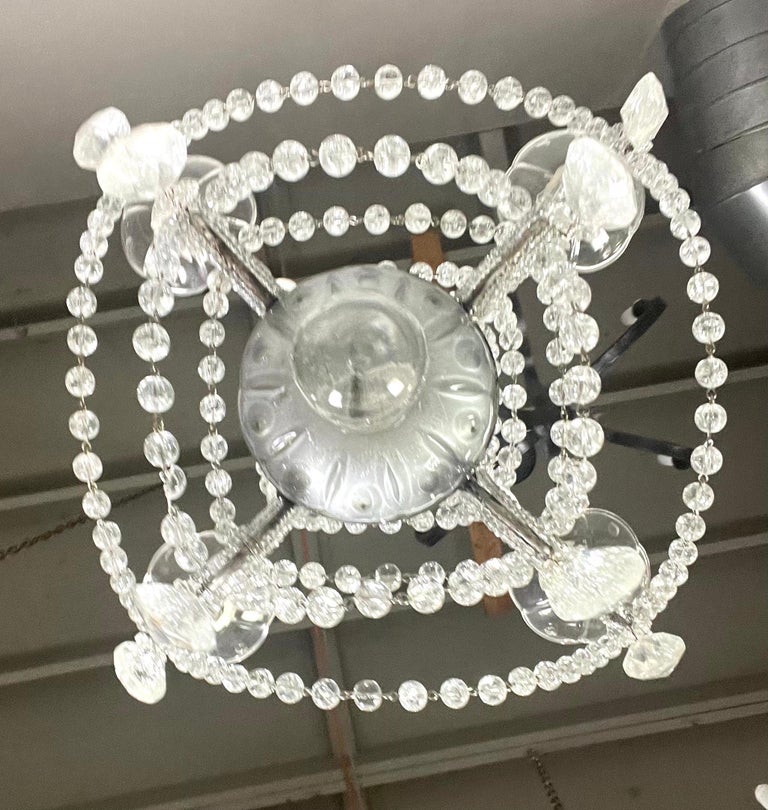 French (4) Light Rock Crystal Beaded Chandelier C. 1930's