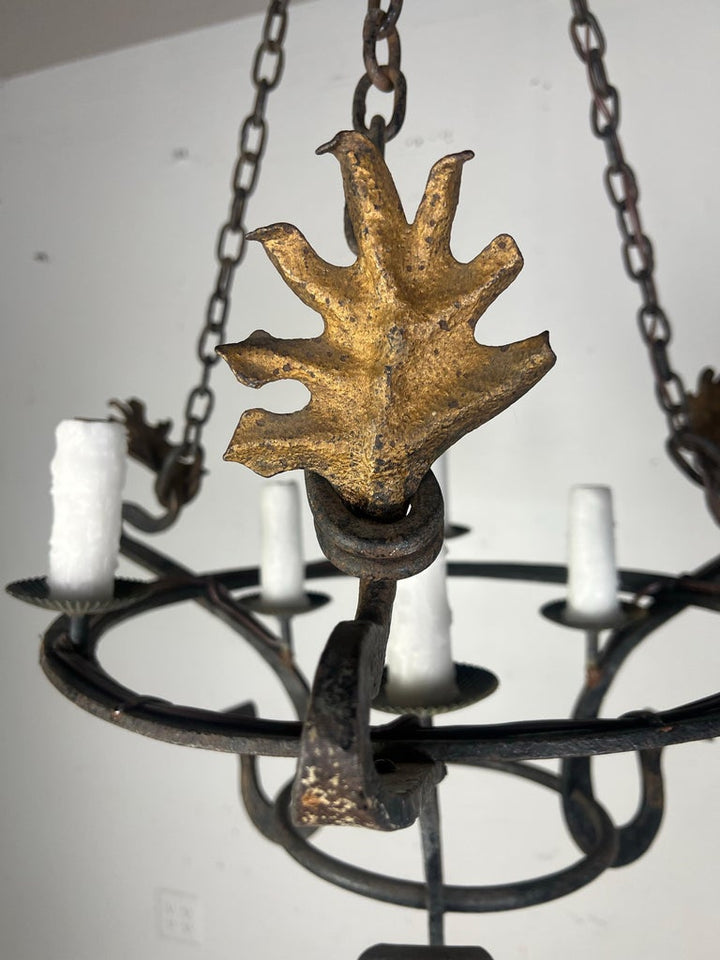 Six Light Spanish Wrought Iron Chandelier