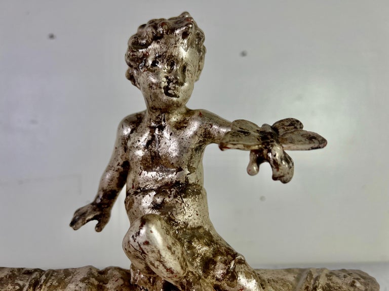Pair of French Silvered Gilt Metal Cherubs on Lucite Bases
