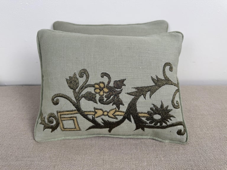 Pair of Linen Embroidered Pillows