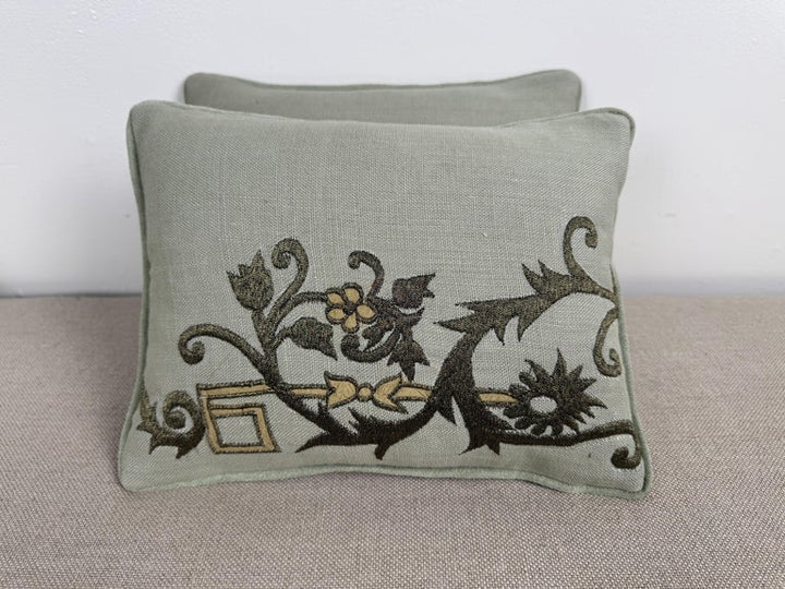 Pair of Linen Embroidered Pillows