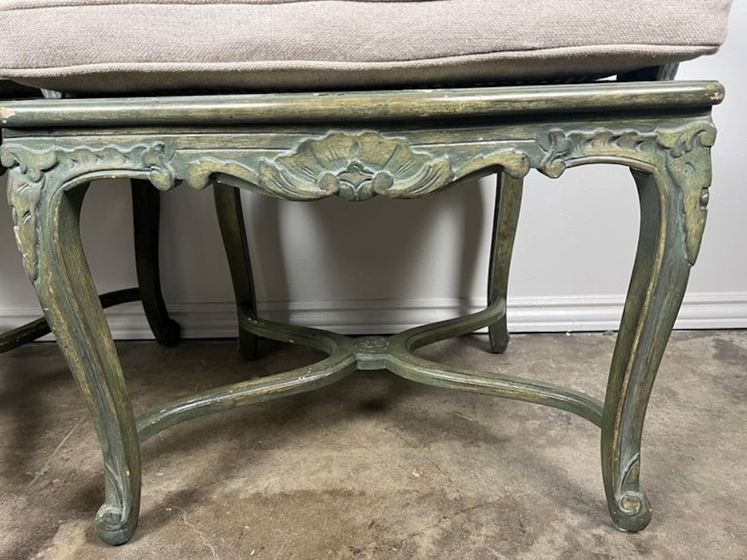 Pair of French Painted Cane Seat Armchairs with Cushions