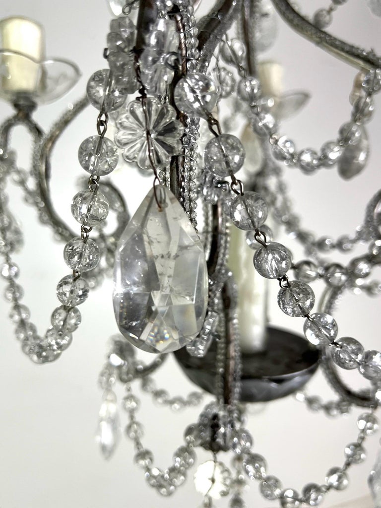 French (4) Light Rock Crystal Beaded Chandelier C. 1930's