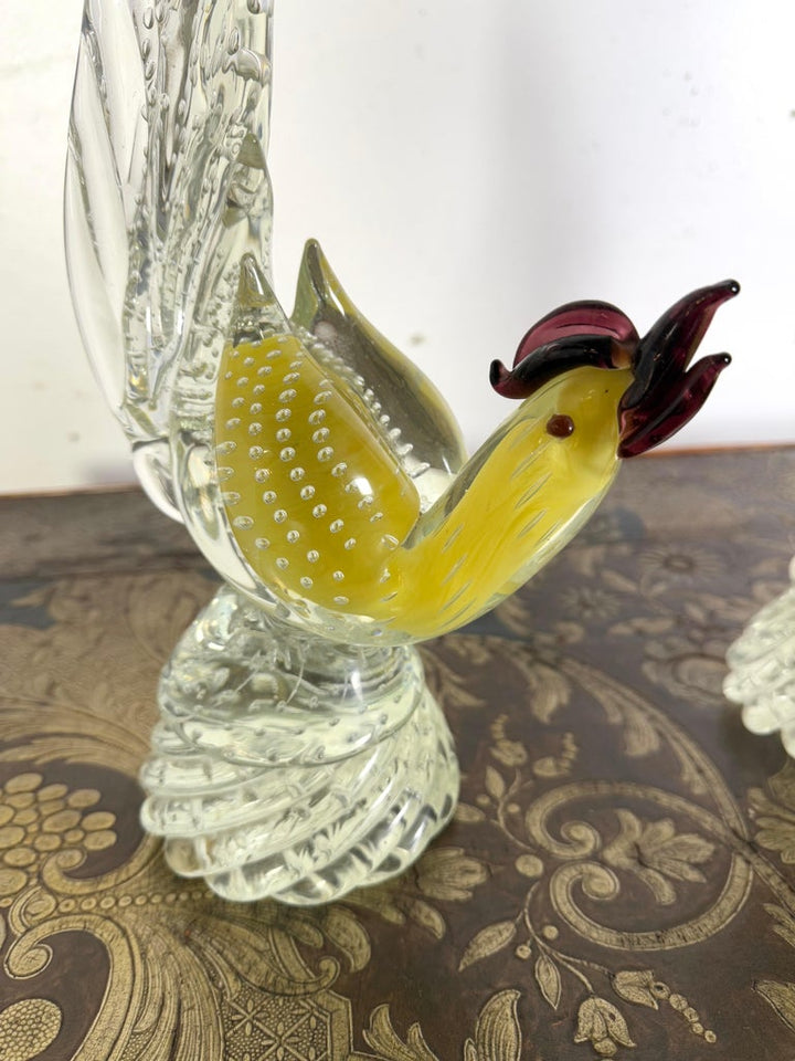 Pair of Italian Murano Roosters C. 1930's