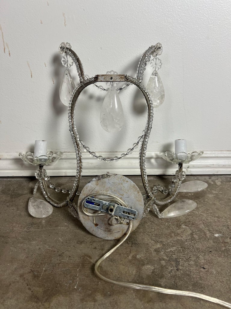 Pair of 2-Light Rock Crystal Beaded Sconces
