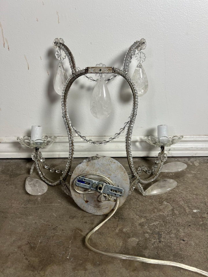 Pair of 2-Light Rock Crystal Beaded Sconces
