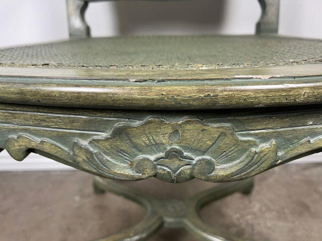 Pair of French Painted Cane Seat Armchairs with Cushions
