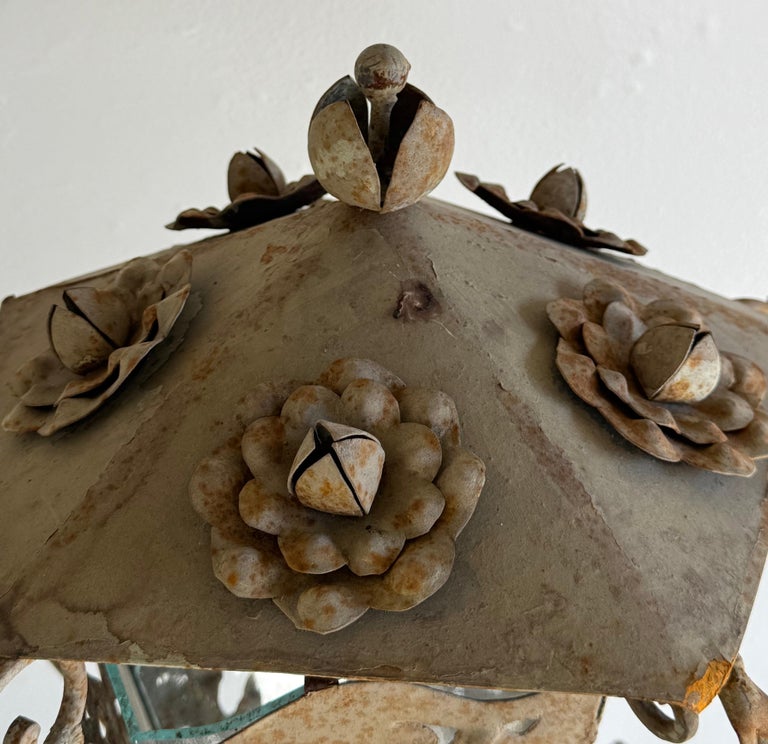 Pair of French Wrought Iron Standing Lanterns