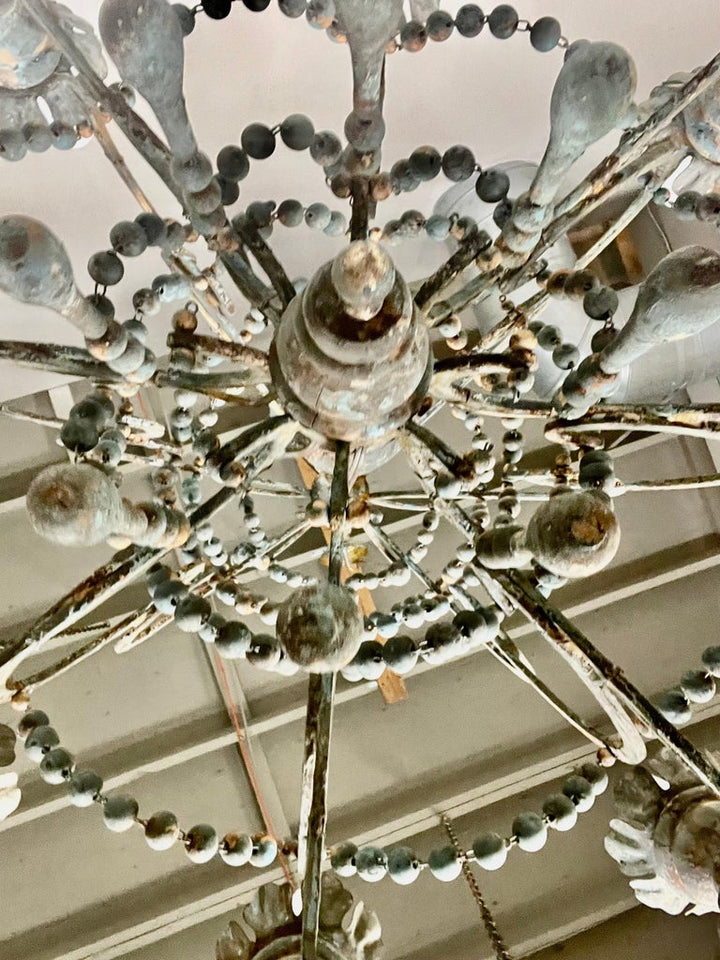 Amalfi Wood and Iron Chandelier with Wood Drops By Miamar Home