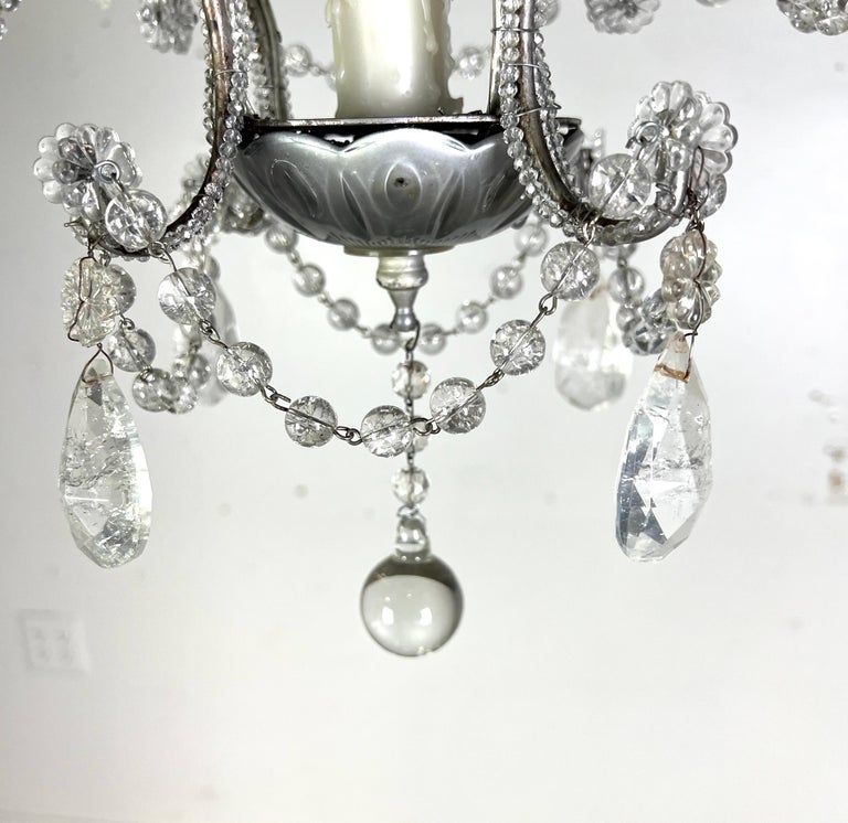 French (4) Light Rock Crystal Beaded Chandelier C. 1930's