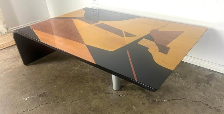 Mid-Century Geometric Lacquered Waterfall Shaped Table