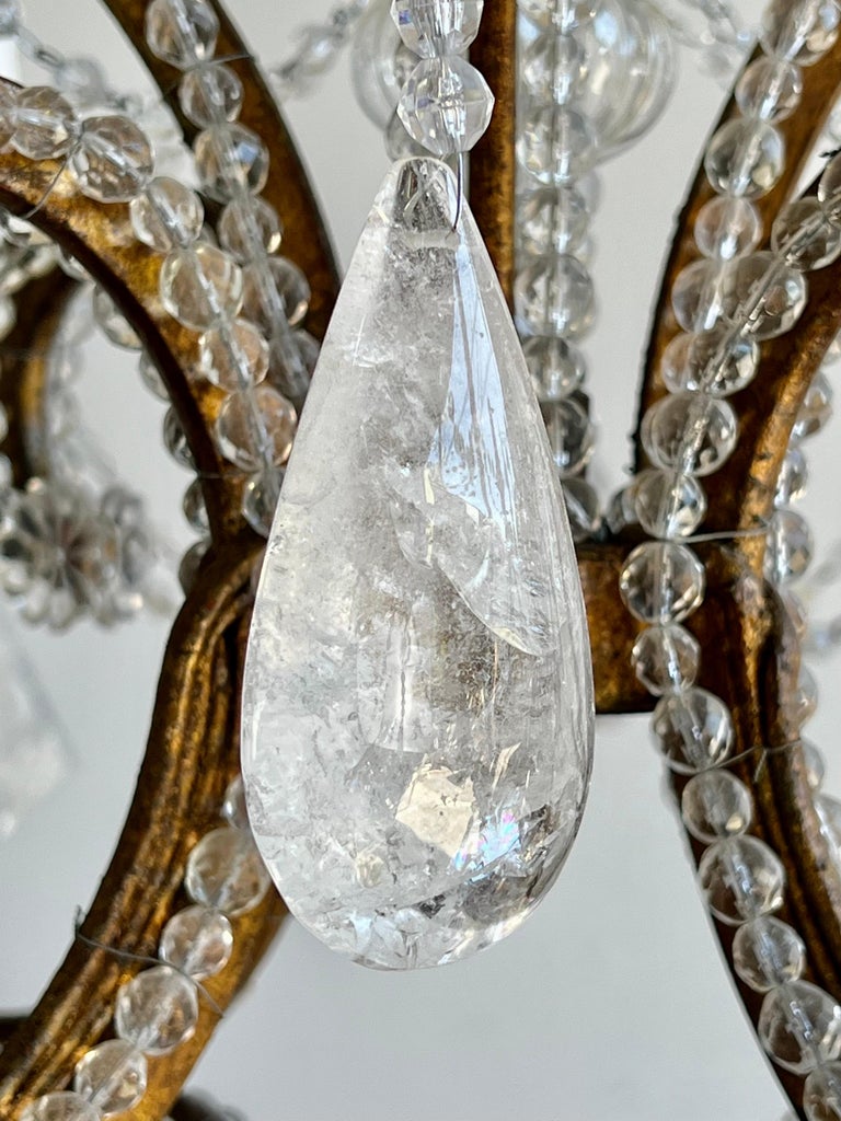 Monumental Wrought Iron & Rock Crystal Chandelier