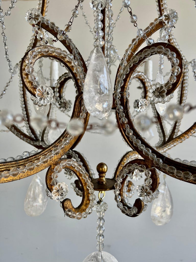 Monumental Wrought Iron & Rock Crystal Chandelier